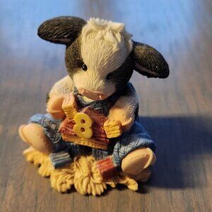 Vintage Mary's Moo Moos "Building Eight Hoofy Wishes" Figurine 1997 Enesco Age 8
